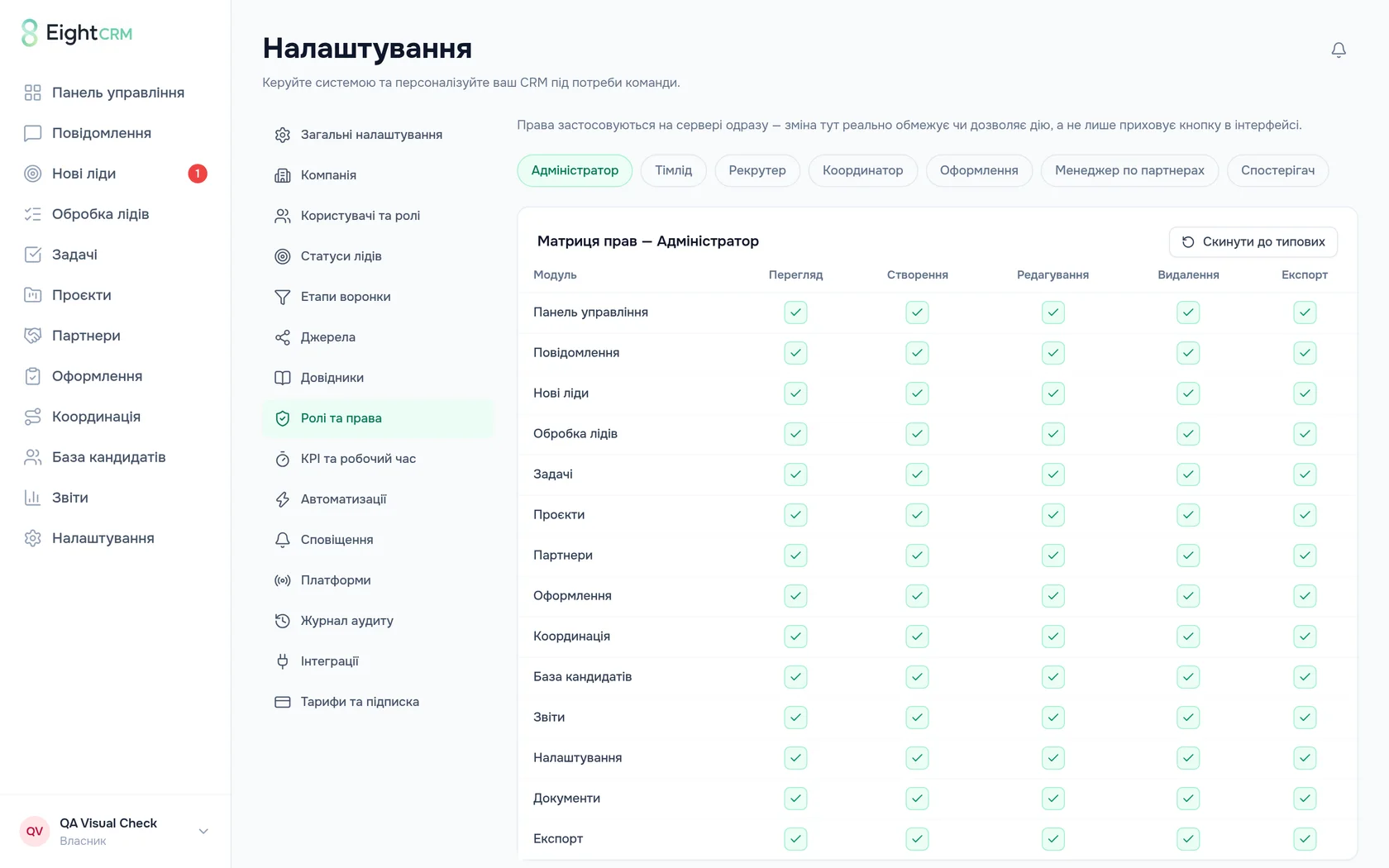 Ролі та права доступу